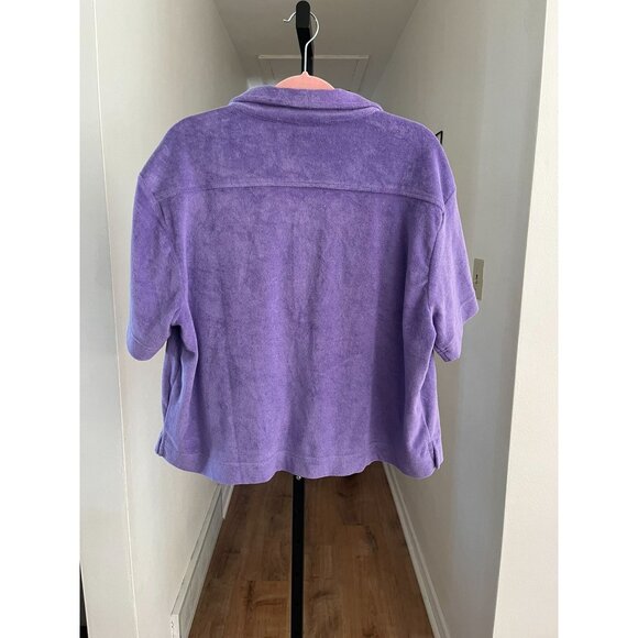 NWT Fabletics Island Terry Boxy Purple Button Up Collared Short Sleeve Shirt - Picture 4 of 5